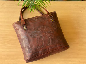 กระเป๋าโท้ทหนังแพะแฮนด์เมด,กระเป๋าสะพายไหล่หนังนูนสีน้ำตาลวินเทจสำหรับผู้หญิง - Product Image 2