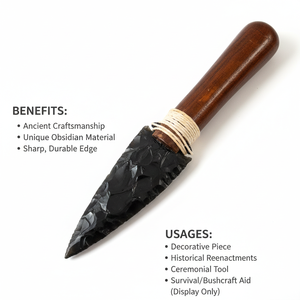 Cuchillo de Obsidiana Negra de 8 Pulgadas, Hoja de Piedra Preciosa, Mango de Madera, Hecho a Mano, Decoración de Cristal, Artefacto Tribal de Amor - Product Image 4