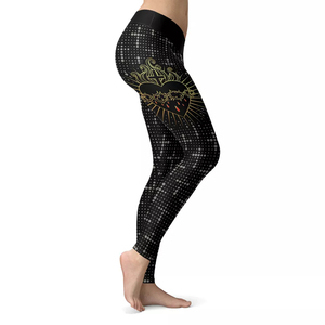 High Waist Full Length Yoga <b>Leggings</b> With Custom Pattern And Sacred Heart Design <b>Black</b> Spandex Polyester Four-Way Stretch Pants - Product Image 1