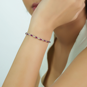 Explore High Grade Quality Solid K14 White Gold Genuine <b>Ruby</b> & Diamond Sleek Tennis <b>Bracelet</b> Anniversary Gift Custom Jewelry - Product Image 4
