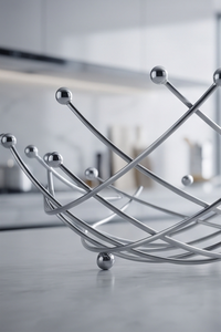 Modern Silver Metal Wire Fruit Storage Basket with Ball Ends Open Bowl Kitchen Tabletop Organizer Stand - Product Image 3