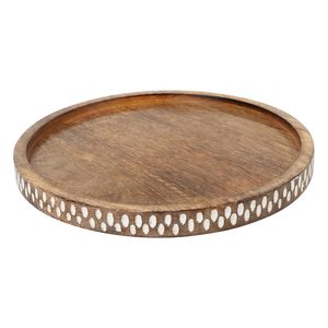 Plateau de service en bois à bordure blanche, forme circulaire, plateau décoratif de haute qualité pour la restauration, disponible à bas prix - Product Image 6