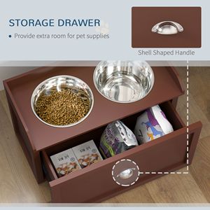 Set di Ciotole Rialzate per Cani di Taglia Grande, Marrone, con Vano Portaoggetti e 2 Ciotole per l'Alimentazione Quotidiana - Product Image 5