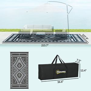 Tappeto da esterno reversibile nero e grigio impermeabile in plastica con borsa da trasporto 9X18 'quadrato Patchwork Design - Product Image 3