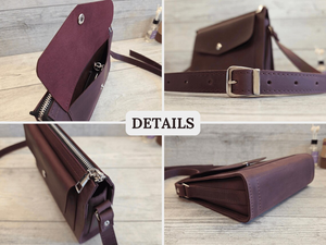 Cute Purple Leather Crossbody Purse Handmade Personalized <b>Shoulder</b> Handbag for Women <b>Small</b> Cross Body <b>Bag</b> Gift for Her - Product Image 3