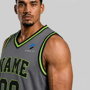 Camiseta de Baloncesto Gris Personalizada para Hombre, Cuello en V, Sin Mangas, Impresión Sublimada, Nombre y Número Personalizados 09, Malla Transpirable, Corte Regular, 100% - Product Image 4