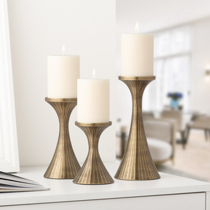 High Quality Brass Candle Stand Set of 3 Tapered Design Durable Metal Pillar Candle Holders for Home Wedding Party At Good Rates - Product Image 2