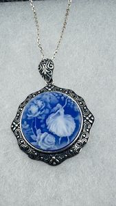 Collier ras du cou vintage en argent sterling 925 avec pendentif camée fleur ballerine bleue pour femme - Product Image 6