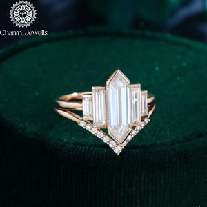 Charm Jewells Geometric Silver Moissanite Classic Engagement <b>Ring</b> Rose Gold Prong Setting IGI Certified Women's Luxury - Product Image 3