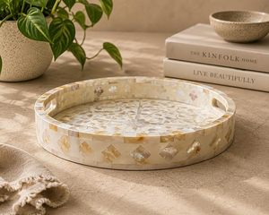 Bandeja Decorativa Redonda con Diseño Floral de Madreperla, Marca Hs Husnain, Diseño Moderno para Decoración del Hogar y Bodas - Product Image 2
