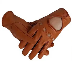 Gants de conduite en cuir marron souple, unisexes, pour toutes les saisons, ajustement confortable, construction durable pour la conduite en extérieur - Product Image 4