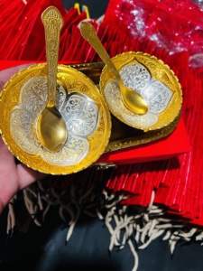 Ensemble de bols en laiton plaqué or et argent KAKA ENTERPRISES, 2 cuillères |   Boîte cadeau en velours royal de conception allemande moderne, faite à la main et légère - Product Image 6