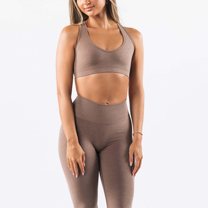 Soutien-gorge de sport sans coutures pour femme, dos nageur, col ras du cou, maintien moyen, respirant, séchage rapide, couleur unie, haut de sport pour yoga et fitness - Product Image 1