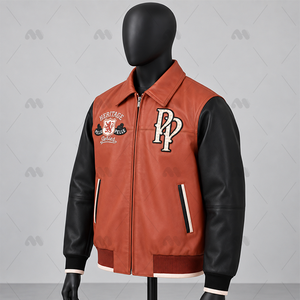 New Men's Casual Loose Ripped Hole Denim Varsity Jacket Breathable Solid Color Plain Dyed Leather <b>Turn</b>-down Collar Single <b>Button</b> - Product Image 4