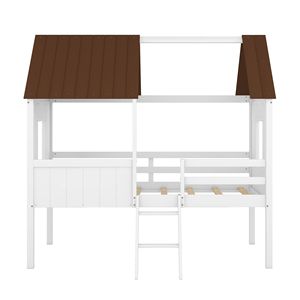 Letto a soppalco basso in legno per bambini con due finestre laterali (Bianco e Marrone) (Vecchio SKU LP000037AAD) - Product Image 6