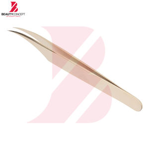 Pinzas para Extensión de Pestañas de Acero Inoxidable Color Dorado, Punta Curva de Alta Precisión para Pestañas de Volumen y Aislamiento - Product Image 5