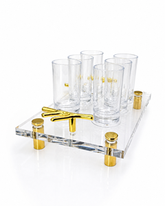 Ensemble de liqueur juif personnalisé Shabbat Kiddush en Lucite, plateau à vin en acrylique, verres à shot style animal - Product Image 1