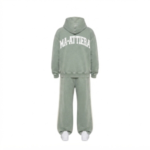 Custom <b>Acid</b> <b>Wash</b> Zip Up Hoodie and Wide Leg Sweatpants Set Oversized Streetwear Tracksuit - Product Image 4