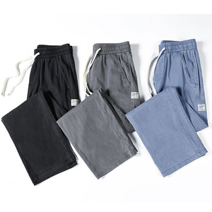 Men's <b>Light</b> Blue Washed Cotton Denim Pants Lightweight Loose Fit Straight Leg Casual Drawstring Waist <b>Trousers</b> - Product Image 3