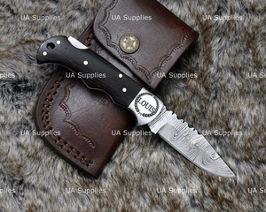 Custom Damascus Steel Folding Pocket Knife Dark African Wood Handle Back <b>Lock</b> EDC Camping Hunting Manufacturer Bulk Supply - Product Image 5