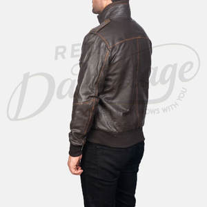 Blouson aviateur vintage en cuir véritable marron vieilli pour homme, coupe ajustée, style rétro décontracté, multi-poches, avec capuche, pour l'hiver - Product Image 5