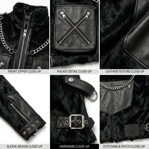 Chaqueta de Cuero Genuino Negra para Hombre al por Mayor Personalizada con Pelo, Estilo Motero, Bolsillos con Cadena de Metal Pesado, Proveedor de Prendas de Abrigo - Product Image 6