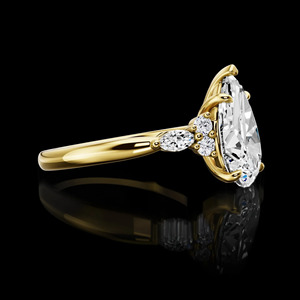 Bague de fiançailles et de mariage vintage en or 10K/14K/18K plaqué rhodium avec diamant de laboratoire taille poire certifié IGI et pierres latérales rondes - Product Image 2