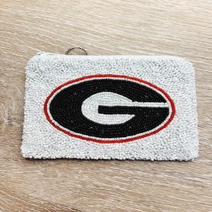 Sac à main rectangulaire en coton à thème sportif personnalisé, fait à la main avec des perles de verre noires de Géorgie, pour les occasions spéciales - Product Image 2