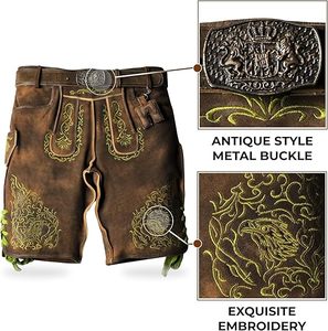 Pantalones de Cuero Bordados de Estilo Antiguo para Hombre, Talla Grande |   Pantalones Cortos de Cuero Bávaro con Aspecto Antiguo |   Hecho a Mano, Ecológico, para el Verano - Product Image 2