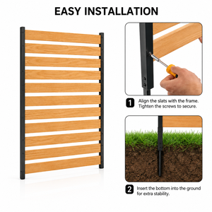 Solid Wood Slat Privacy <b>Screen</b> <b>Metal</b> Frame Trash Can Enclosure Garden Fence <b>Panel</b> Custom Size OEM ODM - Product Image 4