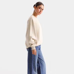 Sweat-shirt à col rond surdimensionné pour femmes, couleur unie, manches longues, tricoté, 100% coton, hiver, brodé, imprimé, vêtements décontractés - Product Image 4