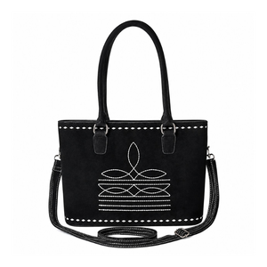 Western Genuine Suede Leather Shoulder <b>Bag</b> with Embroidered Stitch Detail Detachable Crossbody Strap Women's Fashion Handbag - Product Image 1