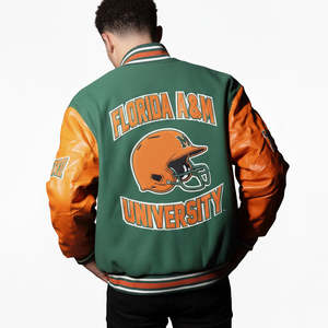 Blouson universitaire pour homme 100 % laine de qualité supérieure, style urbain, col montant, motif uni, teinture unie sur le devant - Product Image 2