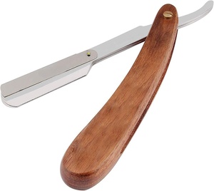 Professional Barber Style Stainless Steel <b>Straight</b> Shaving Swing Lock <b>Razor</b> with Natural Wooden Handle Pouch Included - Product Image 1