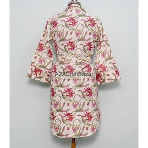 Robe longue 100 % coton pur, imprimé floral bohème, écologique, manches cloche, imprimé à la main, col en V, taille midi, chemise décontractée d'été - Product Image 6