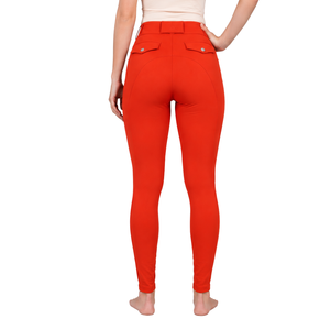 Leggings d'équitation orange pour femmes, taille haute, avec grip en silicone extensible, pour l'entraînement équestre - Product Image 2