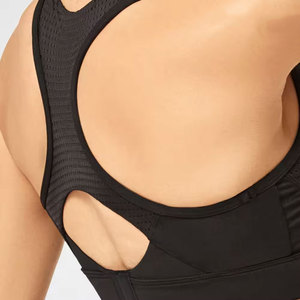 Sujetador deportivo negro sin aros, transpirable, con tirantes finos, ribete en contraste, cuello cuadrado, diseño sin costuras, top de entrenamiento de alto soporte - Product Image 6