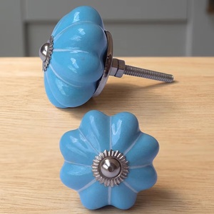 <b>Ceramic</b> Flower <b>Knob</b> Blue Modern Melon Shape Eco-Friendly Cabinet Handle for Kitchen Drawer Wardrobe Door Decorative Furniture - Product Image 1