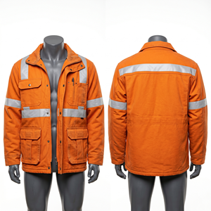Veste de travail de sécurité réfléchissante en coton sergé polyester orange haute visibilité 280 GSM, broderie personnalisée, impression de logo - Product Image 6