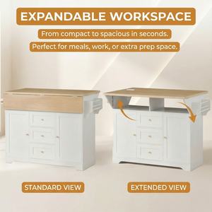 Large <b>Kitchen</b> Island with 2 Drop Leaf Rolling <b>Kitchen</b> Cart on 5 Wheels Power Outlet <b>Folding</b> Storage Dining <b>Table</b> for Spic - Product Image 5