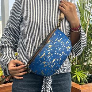 Bolsos cruzados de cuero reciclado metálico con pelo para mujer, riñoneras occidentales y riñoneras, bolsos de hombro de piel de vaca - Product Image 2