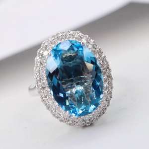 Santa Maria – bague en aquamarine pavée, faite à la main, bijoux de luxe pour fiançailles et mariage, cadeau pour femmes, bague élégante et fine - Product Image 1