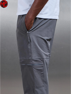 Gray Solid Mid Waist Outdoor <b>Cargo</b> Trousers Men Straight Leg Utility Workwear Travel Drawstring Closure Windbreaker <b>Pant</b> - Product Image 4