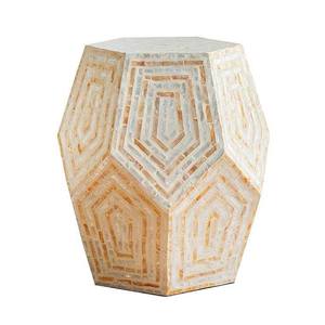 Geometric Pentagon Pattern Accent <b>Stools</b> Mother of Pearl Handcrafted Mosaic Small Side Table For Living Room <b>Bedroom</b> Decor Use - Product Image 4