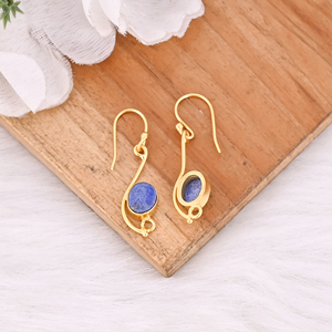 Boucles d'oreilles créoles en pierres précieuses naturelles pour femmes, tendance, en laiton plaqué or, cadeau - Product Image 4