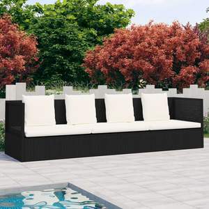 Chaise longue de jardin en rotin PE noir et blanc crème avec structure en acier thermolaqué - Product Image 1