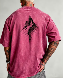 T-shirt Homme Oversize Rose Manches Courtes Col Rond Décontracté Streetwear 100% Coton Lavage au Sable 320g Jersey Vintage - Product Image 2