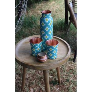 Customizable Designs Copper Water <b>Bottle</b> With 2 Glass Set Floral Print Enamel Coated Food Grade Metal Water <b>Bottle</b> Home Drinking - Product Image 6