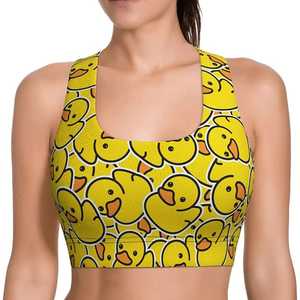 Sujetador deportivo con estampado de pato de dibujos animados para mujer, espalda cruzada, cuello redondo, soporte medio, transpirable, ropa deportiva de elastano y poliéster - Product Image 1