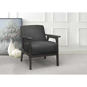 Poltrona Decorativa Grigio Antico con Rivestimento in Tessuto Grigio Scuro, Mobili per Soggiorno in Legno di Gomma Massiccio - Product Image 1
